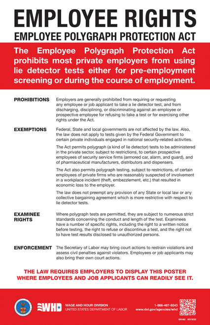 Employee Polygraph Protection Act poster explaining restrictions on lie detector tests in employment